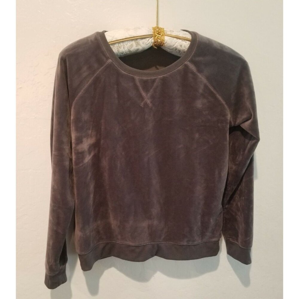 Free Press Womens Small Velour Crew Neck Sweater Pullover Gray Long Sleeve Cozy
